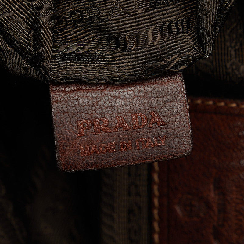 Prada Logo Jacquard Canvas Leather Handbag BR3682