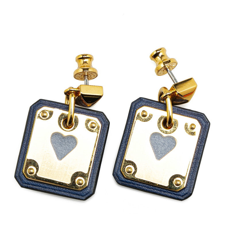 Hermes Heart As de Coeur Earrings Gold Navy