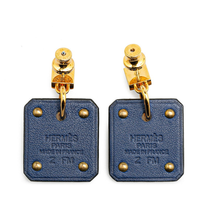 Hermes Heart As de Coeur Earrings Gold Navy