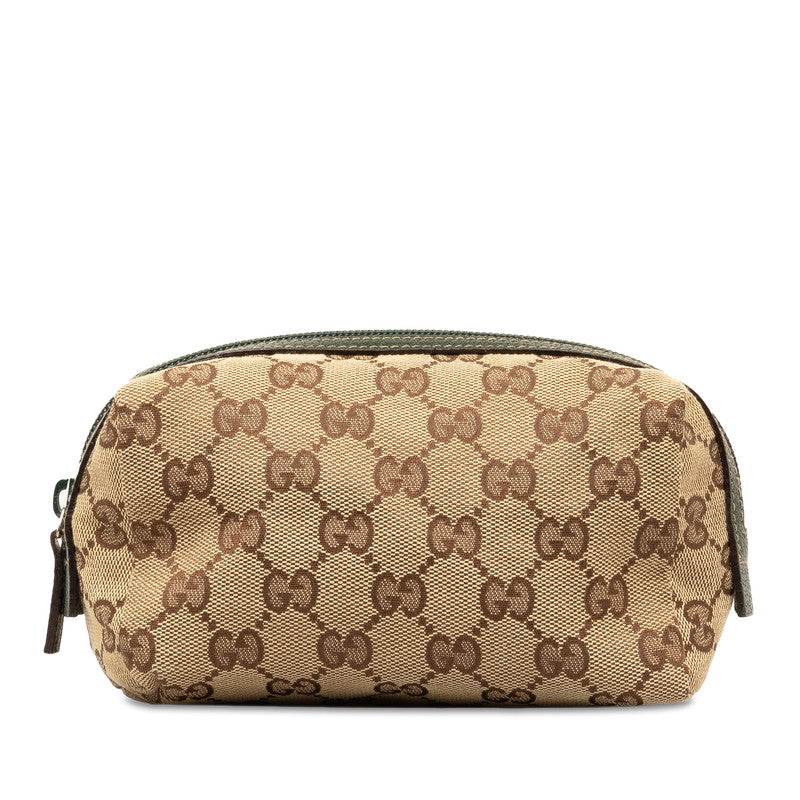 Gucci GG Canvas Leather Pouch Beige Green in Very Good Condition