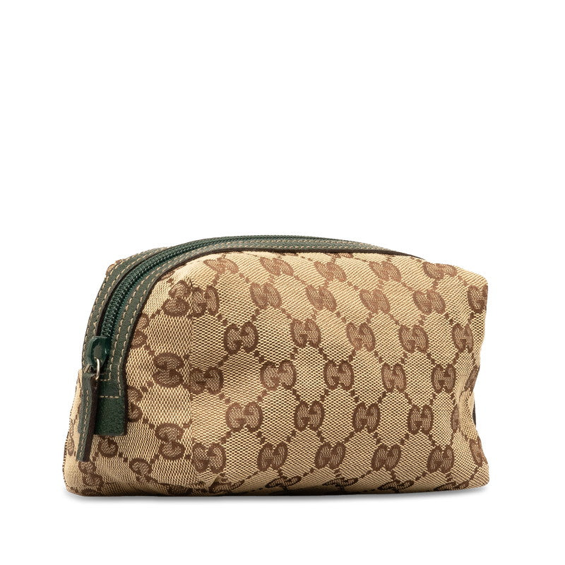 Gucci GG Canvas Leather Pouch Beige Green in Very Good Condition