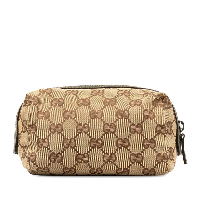 Gucci GG Canvas Leather Pouch Beige Green in Very Good Condition