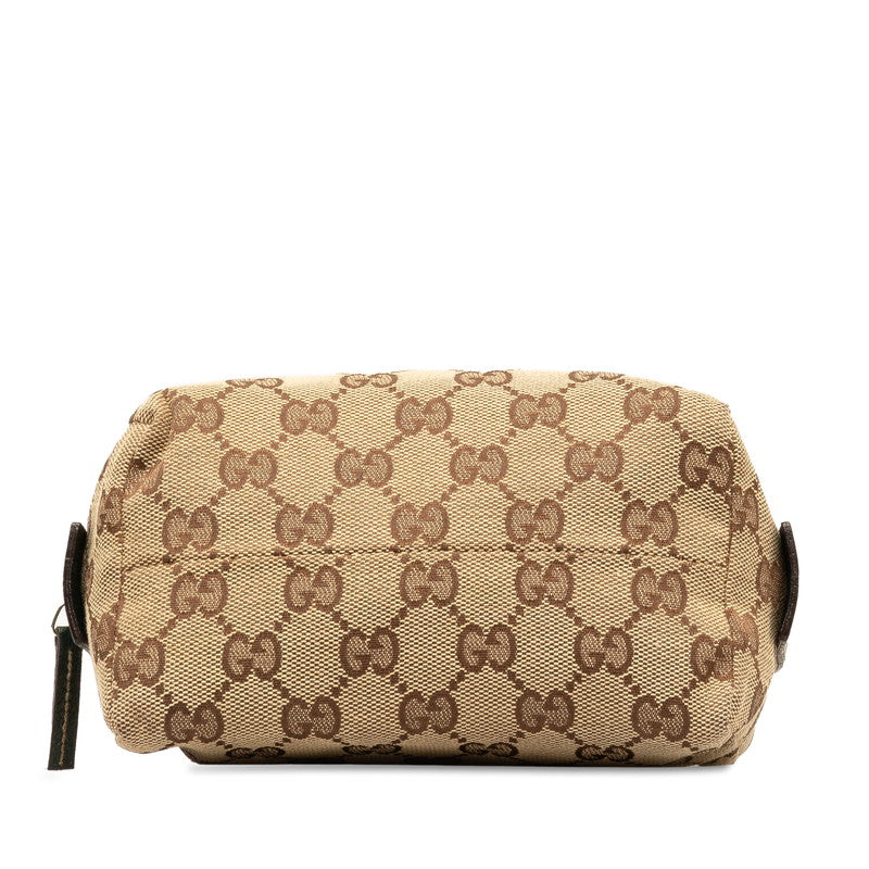 Gucci GG Canvas Leather Pouch Beige Green in Very Good Condition