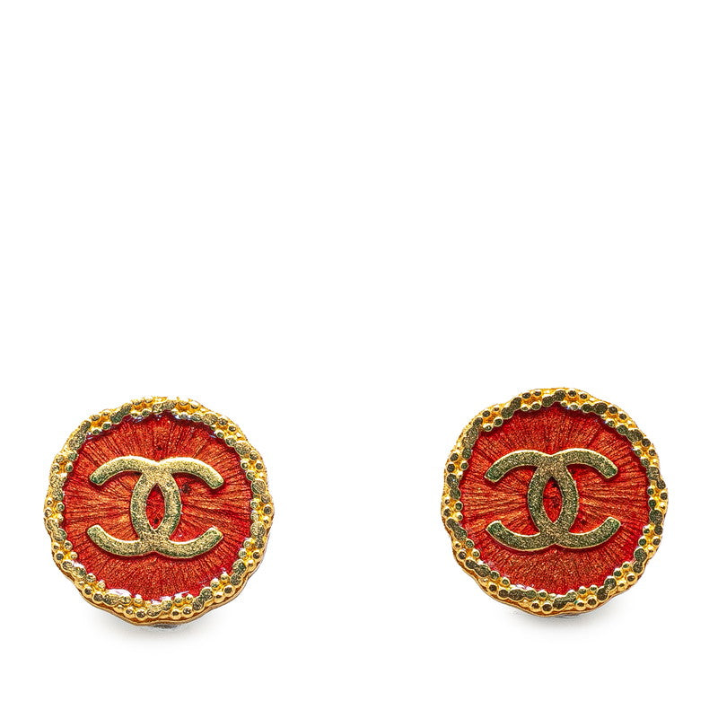 Chanel Vintage Coco Mark Earrings Gold Red