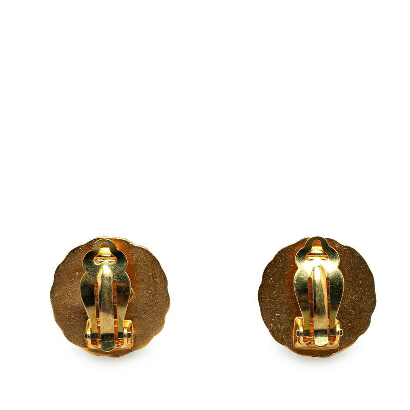 Chanel Vintage Coco Mark Earrings Gold Red