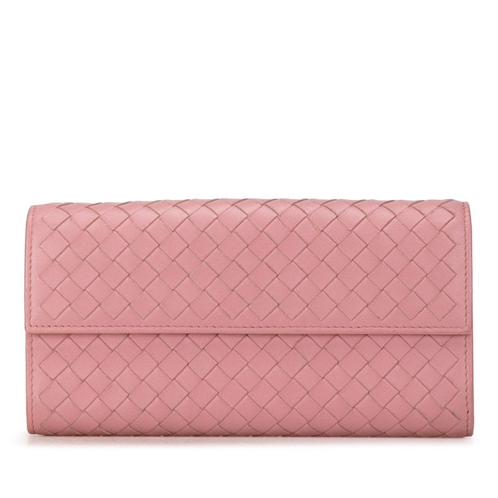 Bottega Veneta Intrecciato Leather Long Wallet Pink in Very Good Condition