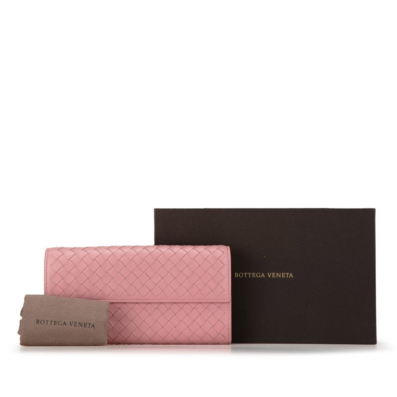 Bottega Veneta Intrecciato Leather Long Wallet Pink in Very Good Condition