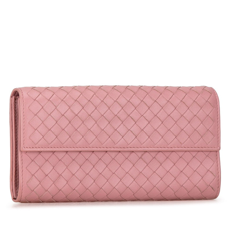 Bottega Veneta Intrecciato Leather Long Wallet Pink in Very Good Condition