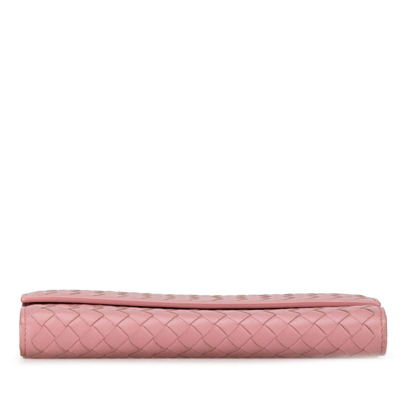 Bottega Veneta Intrecciato Leather Long Wallet Pink in Very Good Condition