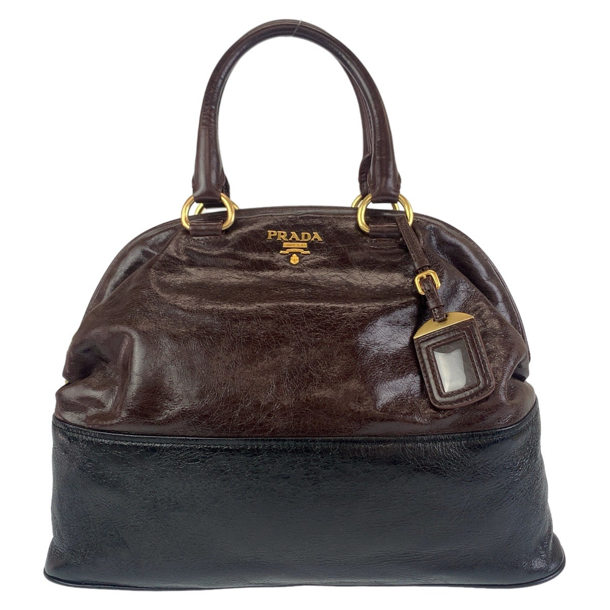 Prada Leather Handbag Brown Black Gold in Great Condition