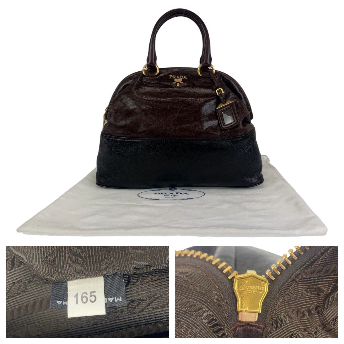 Prada Leather Handbag Brown Black Gold in Great Condition