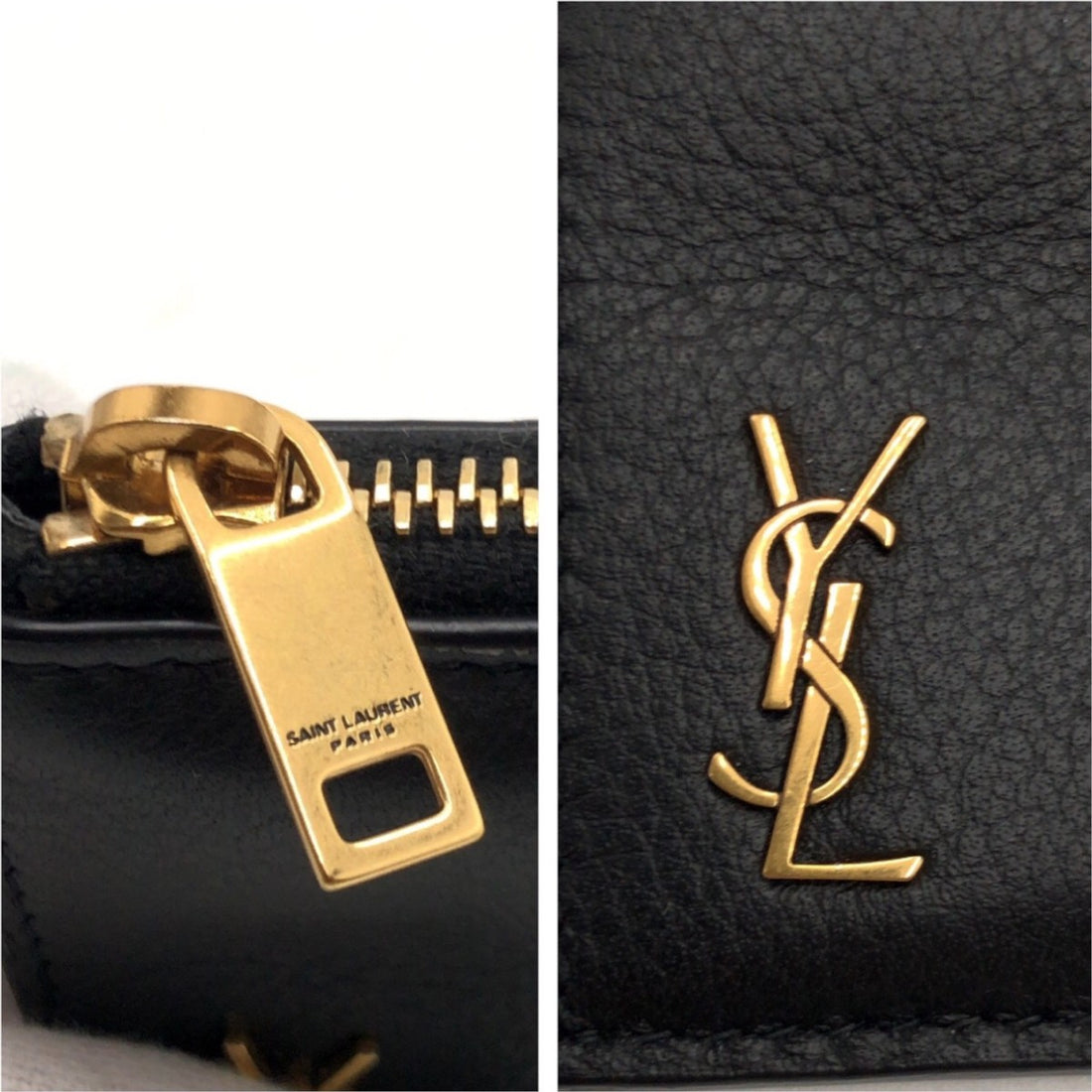 YSL Leather Coin Card Case Black Gold