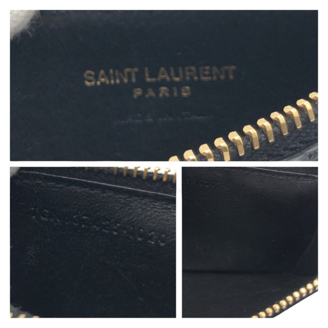 YSL Leather Coin Card Case Black Gold