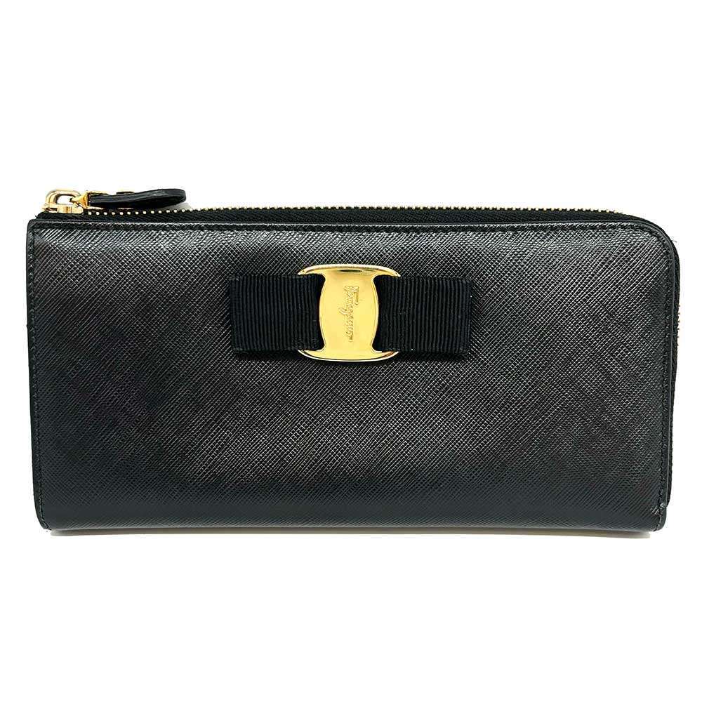 Ferragamo Vara Ribbon Black Leather Wallet