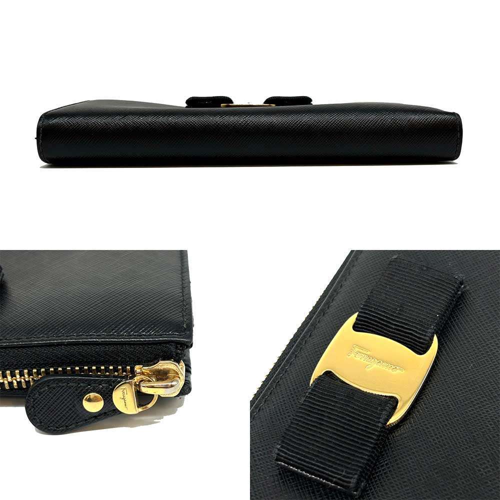 Ferragamo Vara Ribbon Black Leather Wallet