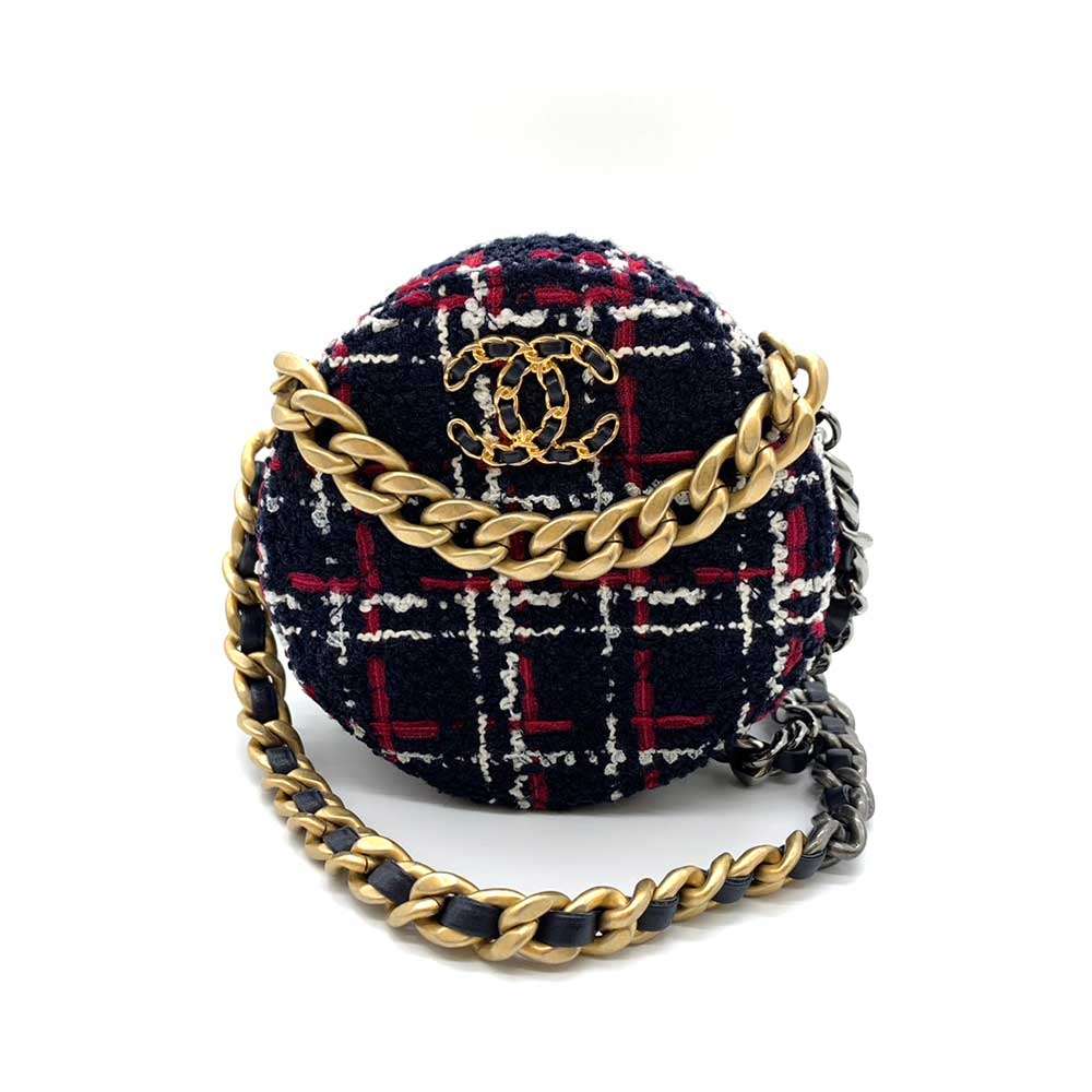 Chanel Tweed Round Mini Chain Crossbody Bag