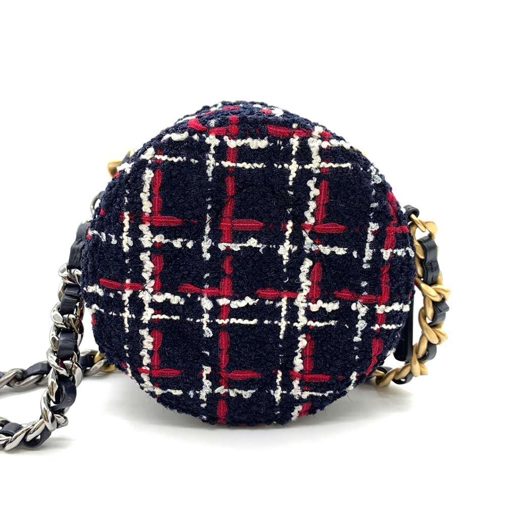 Chanel Tweed Round Mini Chain Crossbody Bag