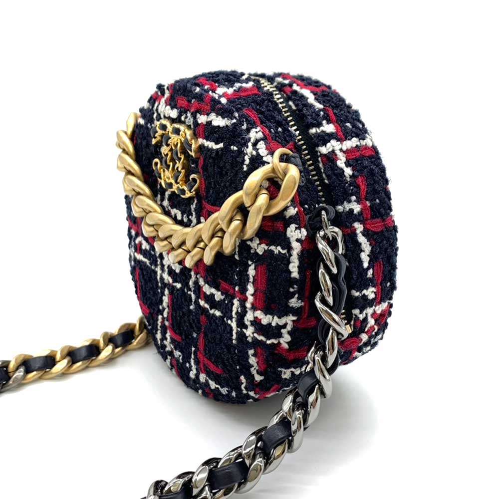 Chanel Tweed Round Mini Chain Crossbody Bag