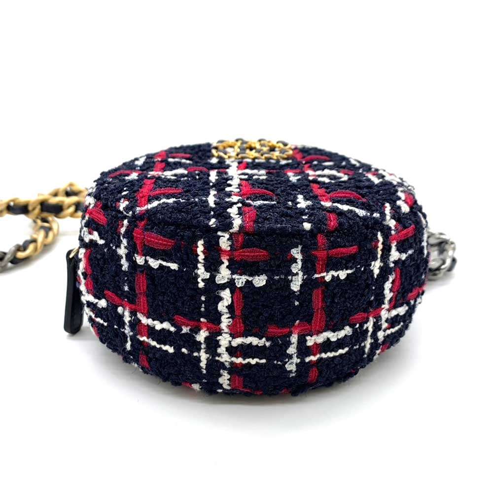 Chanel Tweed Round Mini Chain Crossbody Bag