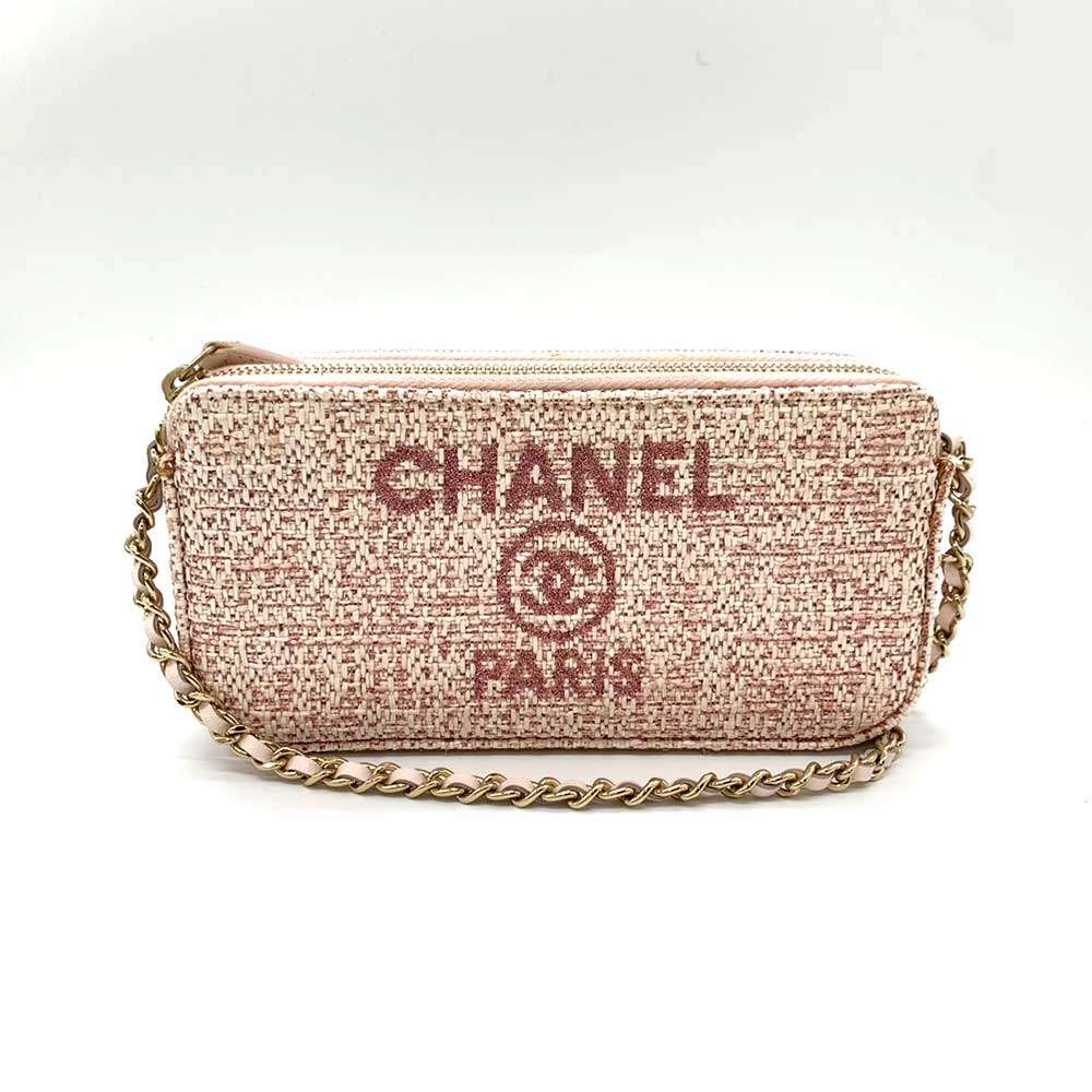 Chanel Tweed Chain Wallet Crossbody Pink