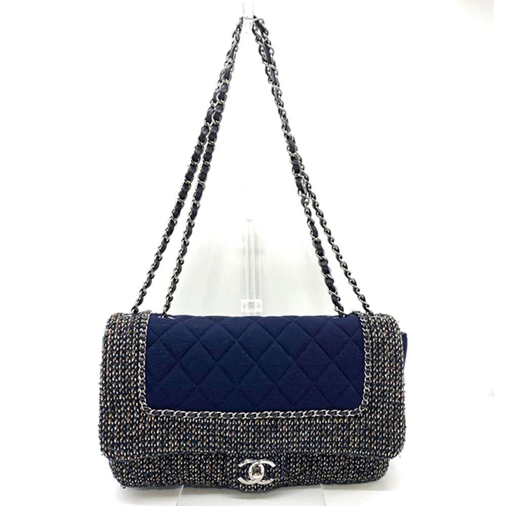 Chanel Cotton Jersey Tweed Matelasse Chain Shoulder Bag in Very Good Condition