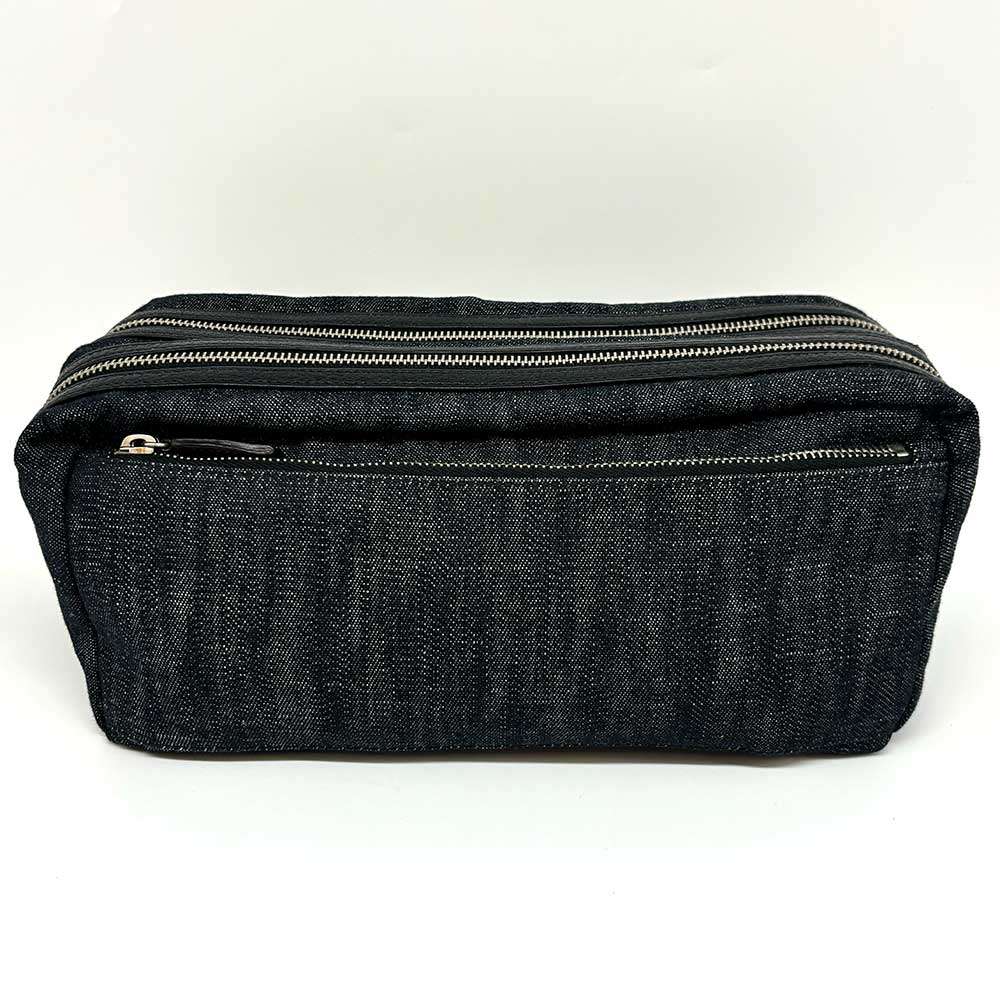 Prada Denim Double Zipper Toiletry Pouch Black in Great Condition