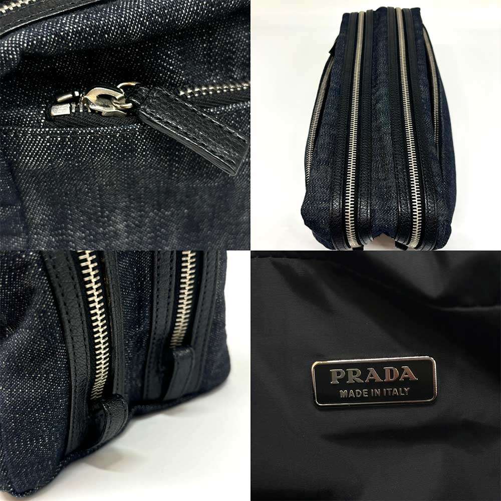 Prada Denim Double Zipper Toiletry Pouch Black in Great Condition