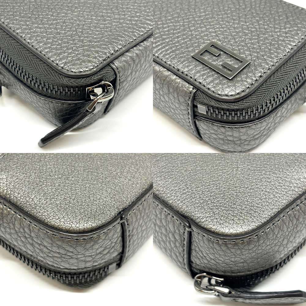 Fendi Leather Mini Crossbody Bag Metallic Gray