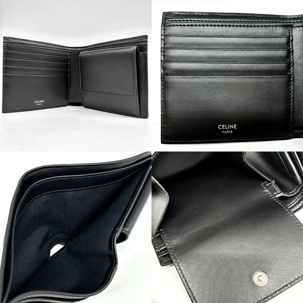 Celine Triomphe Canvas Bifold Wallet Black White