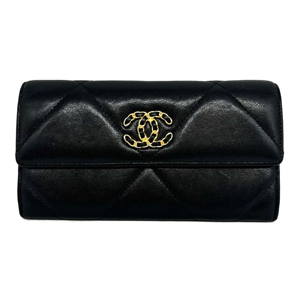 Chanel Lambskin 19 Long Wallet Black Leather