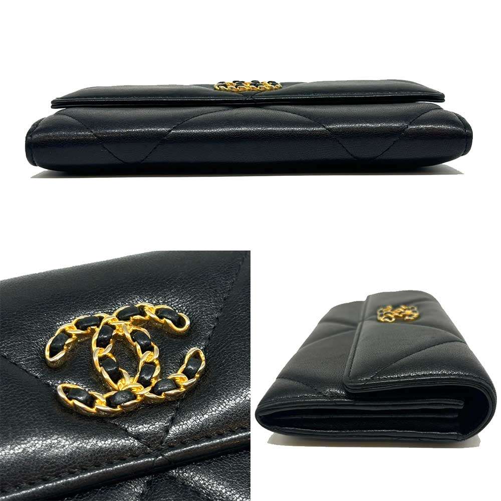 Chanel Lambskin 19 Long Wallet Black Leather