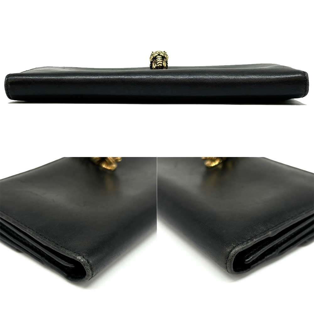 Gucci Leather Tiger Head Clip Long Wallet Black Gold Hardware in Very Good Condition