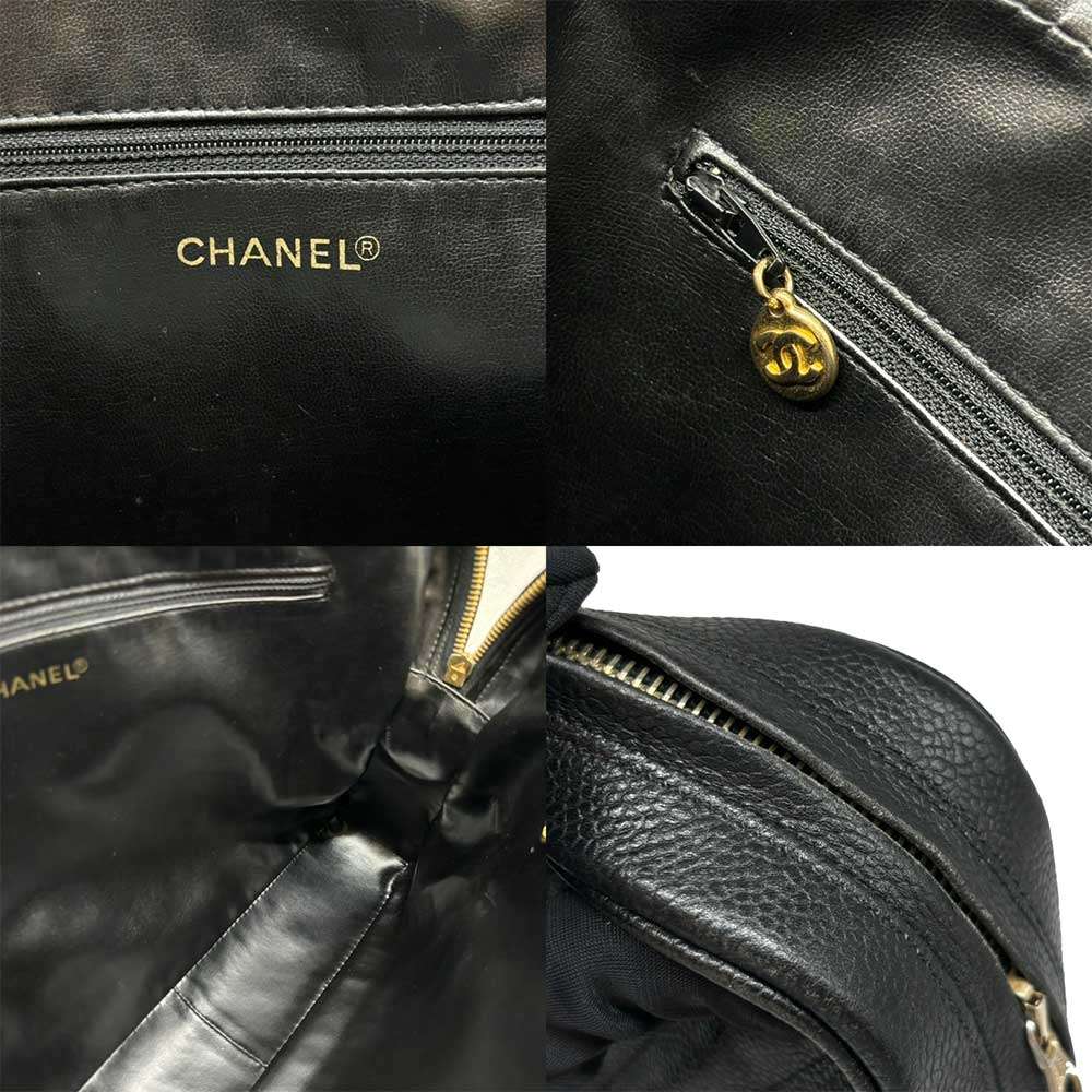 Chanel Caviar Skin Handbag Chevron V Stitch Black Leather