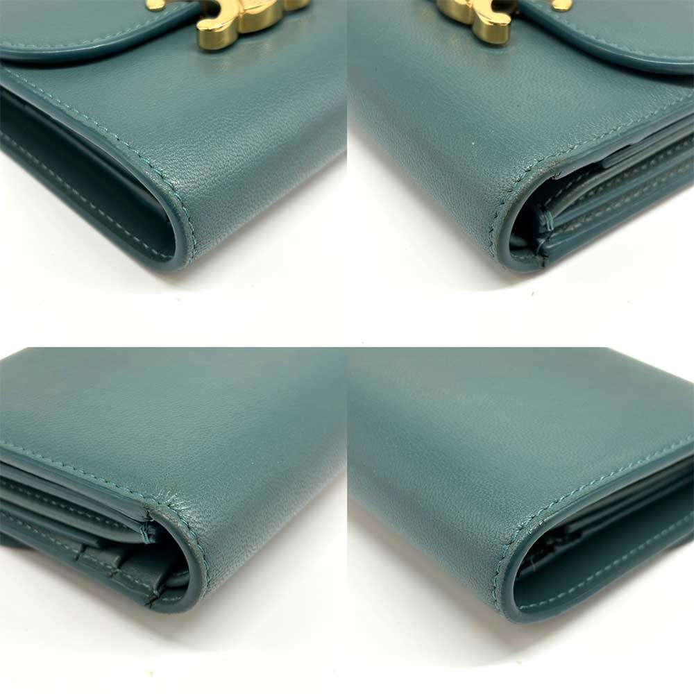 Celine Triomphe Small Flap Wallet Green Leather