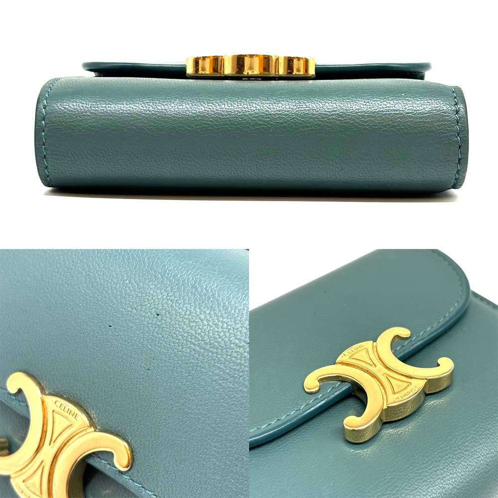 Celine Triomphe Small Flap Wallet Green Leather