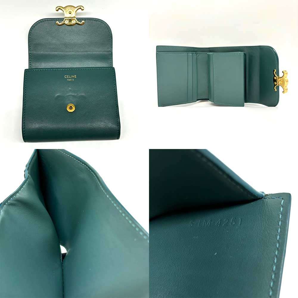 Celine Triomphe Small Flap Wallet Green Leather