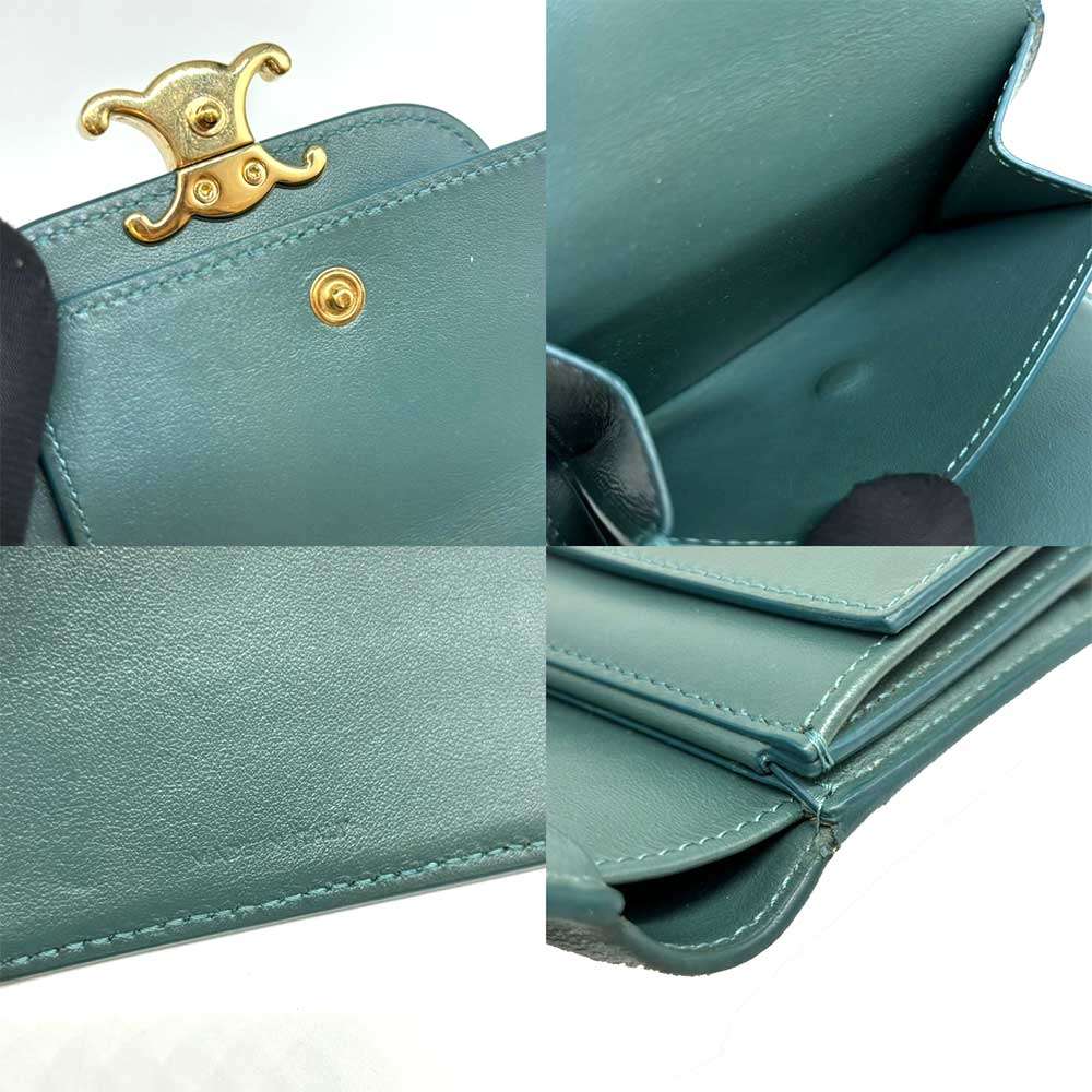 Celine Triomphe Small Flap Wallet Green Leather