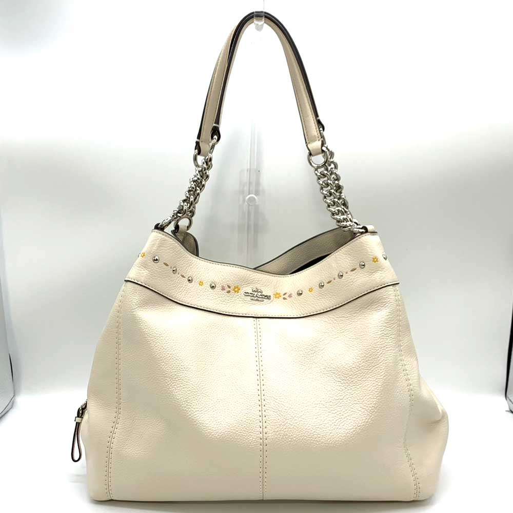 Coach Leather Chalk Floral Chain Tote Bag