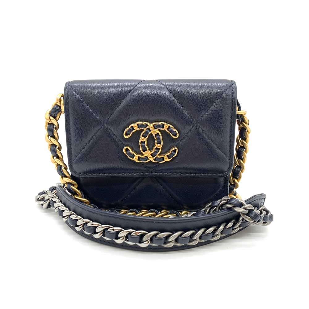 Chanel Lambskin Flap Coin Purse Navy Crossbody