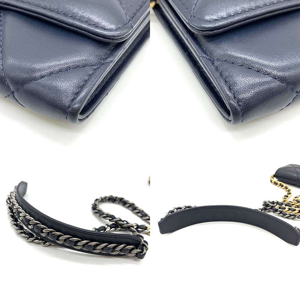 Chanel Lambskin Flap Coin Purse Navy Crossbody