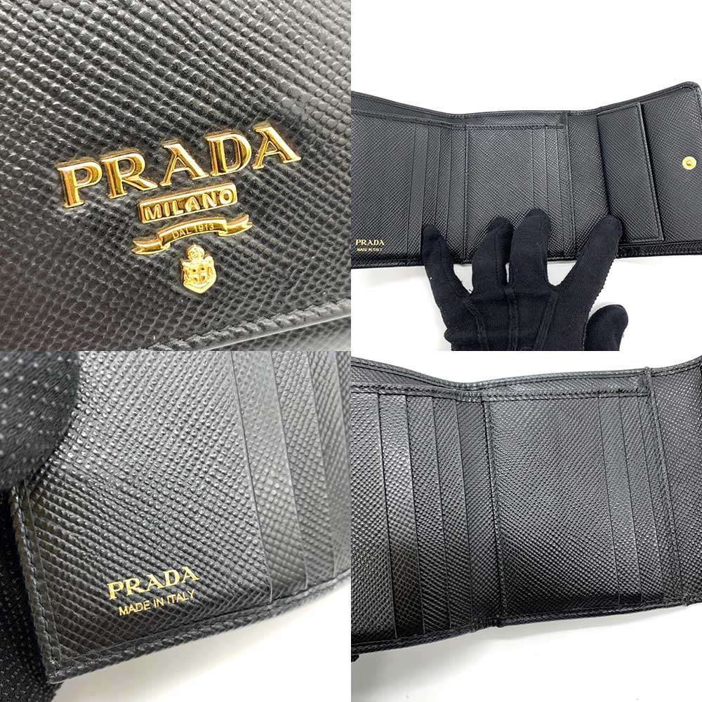 Prada Saffiano Leather Tri-Fold Mini Wallet 1MH176 in Great Condition