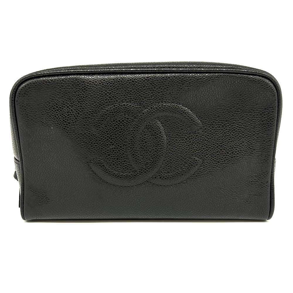 Chanel Caviar Skin Pouch Coco Mark Black