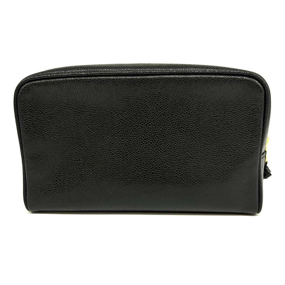 Chanel Caviar Skin Pouch Coco Mark Black