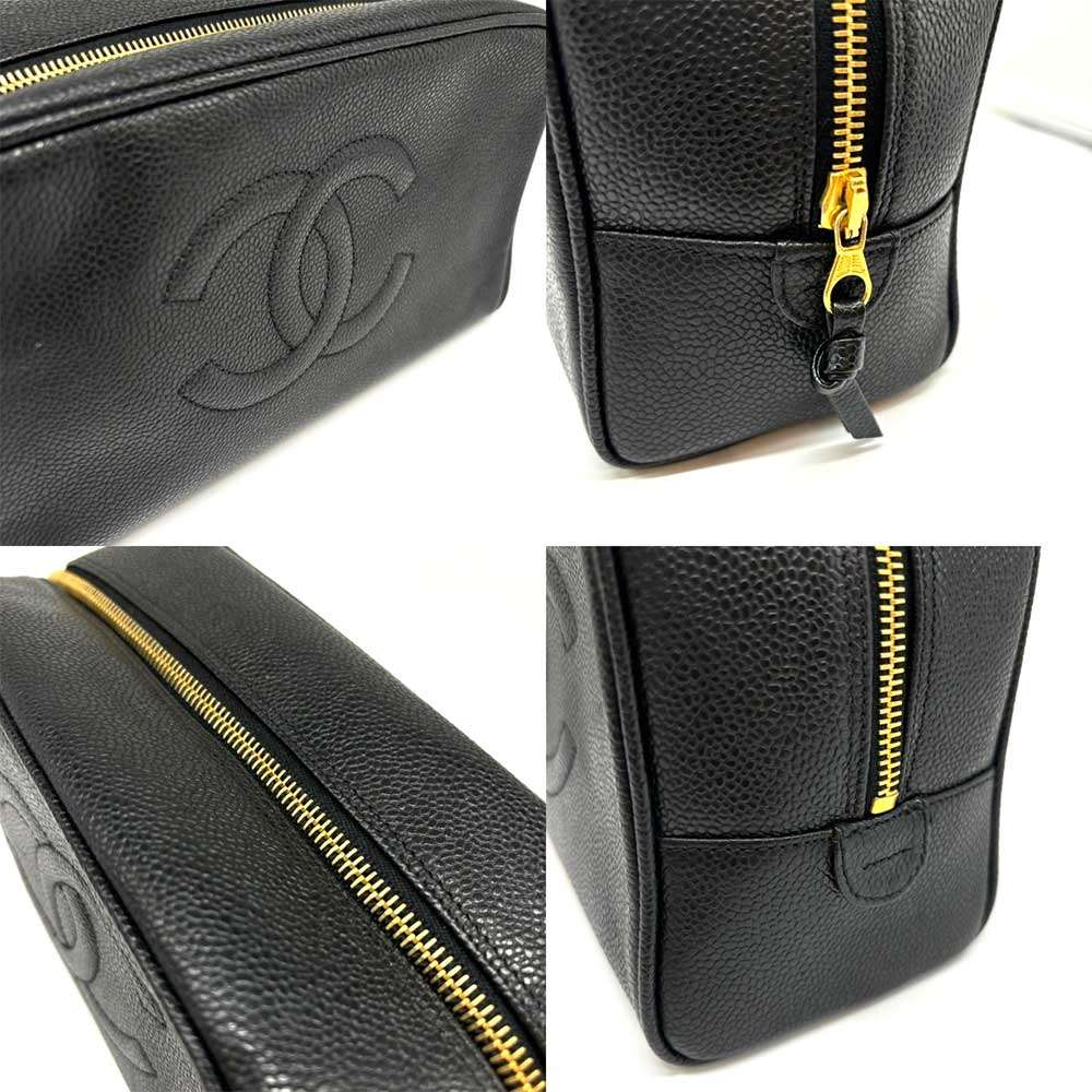 Chanel Caviar Skin Pouch Coco Mark Black