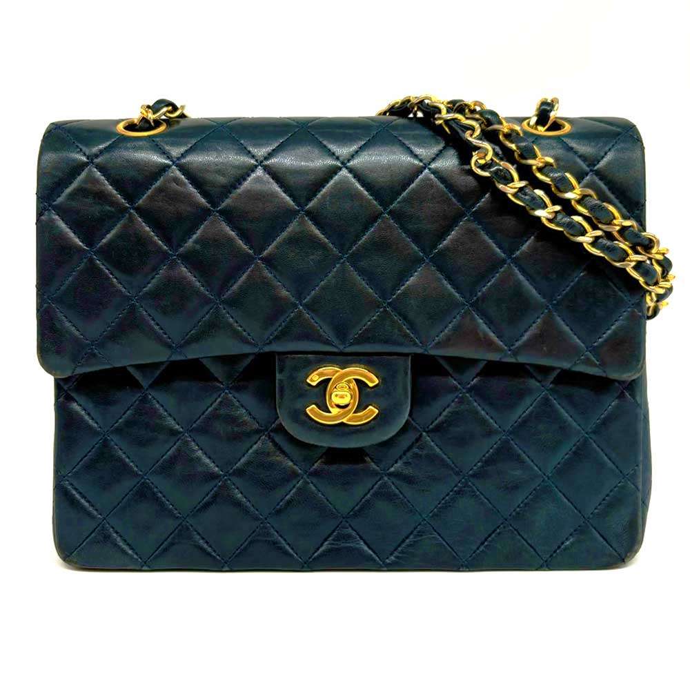 Chanel Lambskin Chain Shoulder Bag Navy Gold Hardware