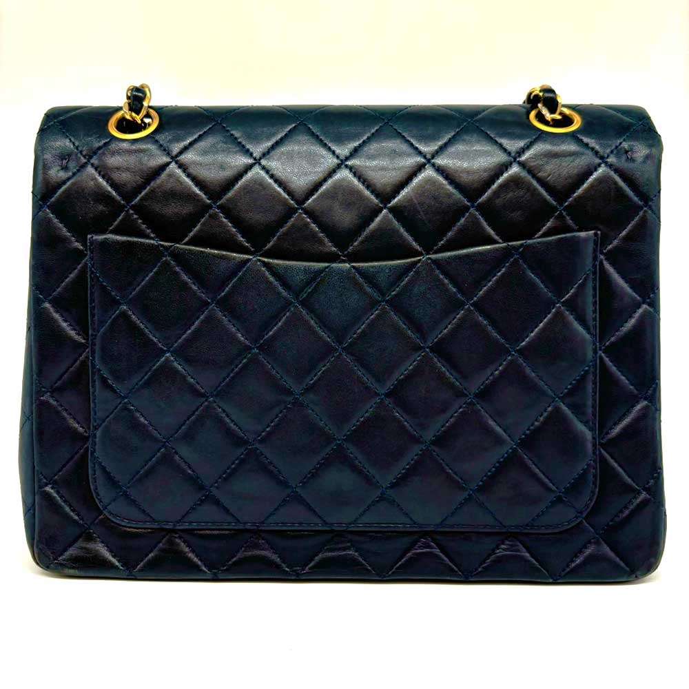 Chanel Lambskin Chain Shoulder Bag Navy Gold Hardware