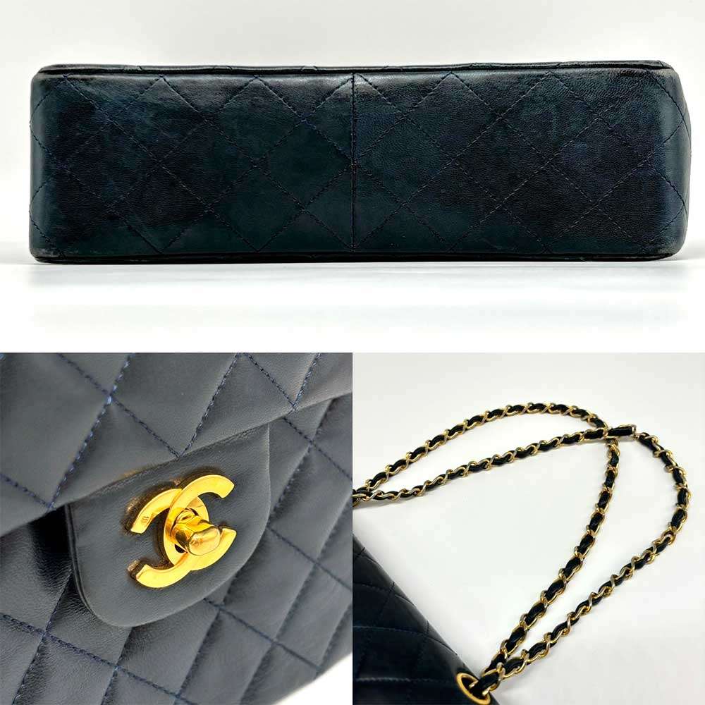 Chanel Lambskin Chain Shoulder Bag Navy Gold Hardware