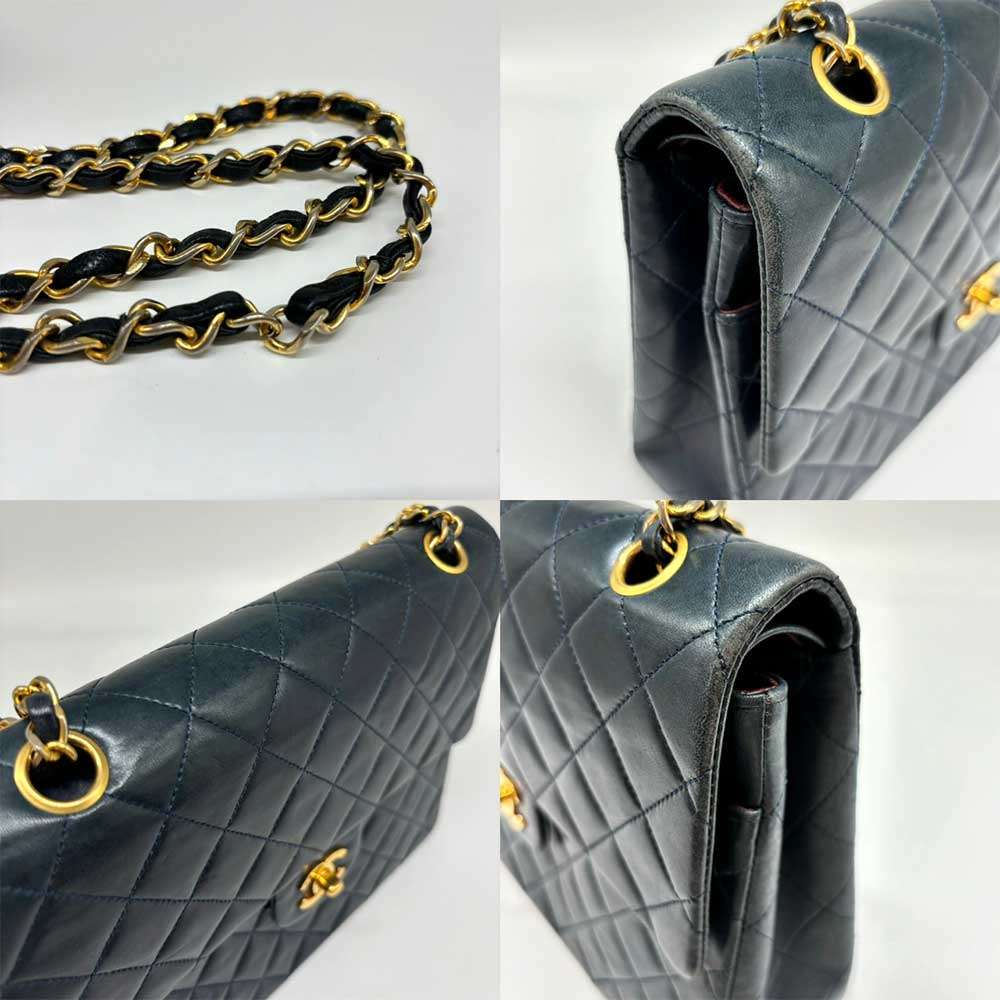 Chanel Lambskin Chain Shoulder Bag Navy Gold Hardware