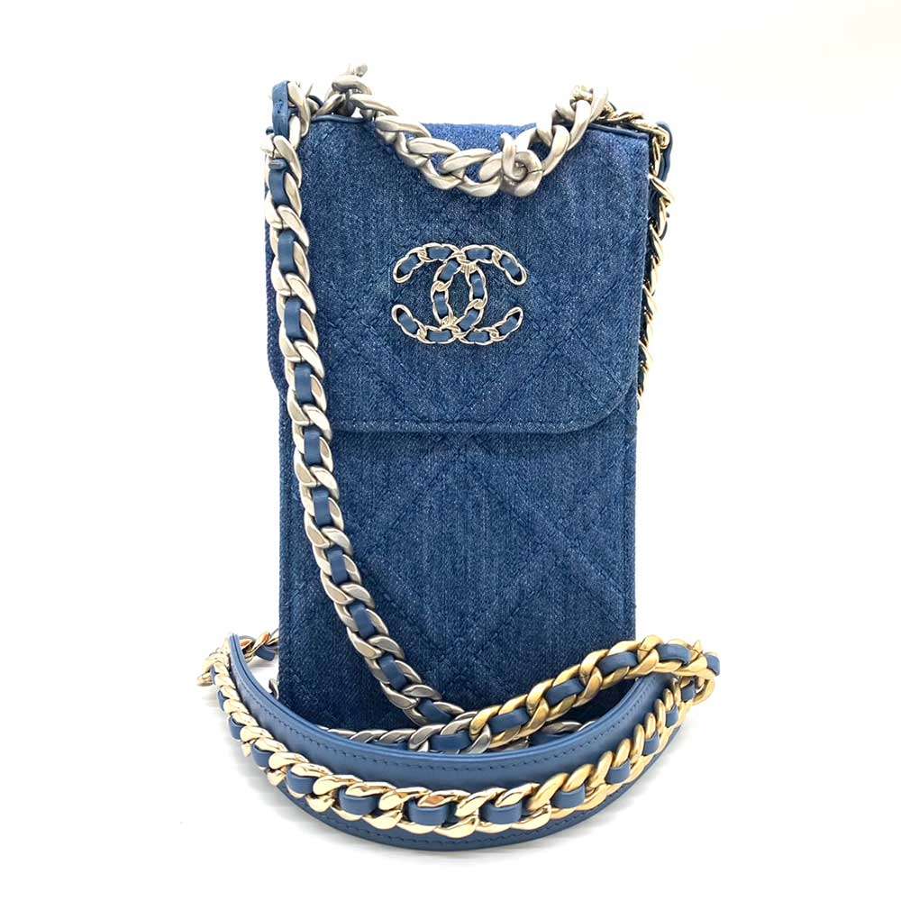 Chanel Denim Canvas Chain Mini Shoulder Bag Crossbody in Very Good Condition