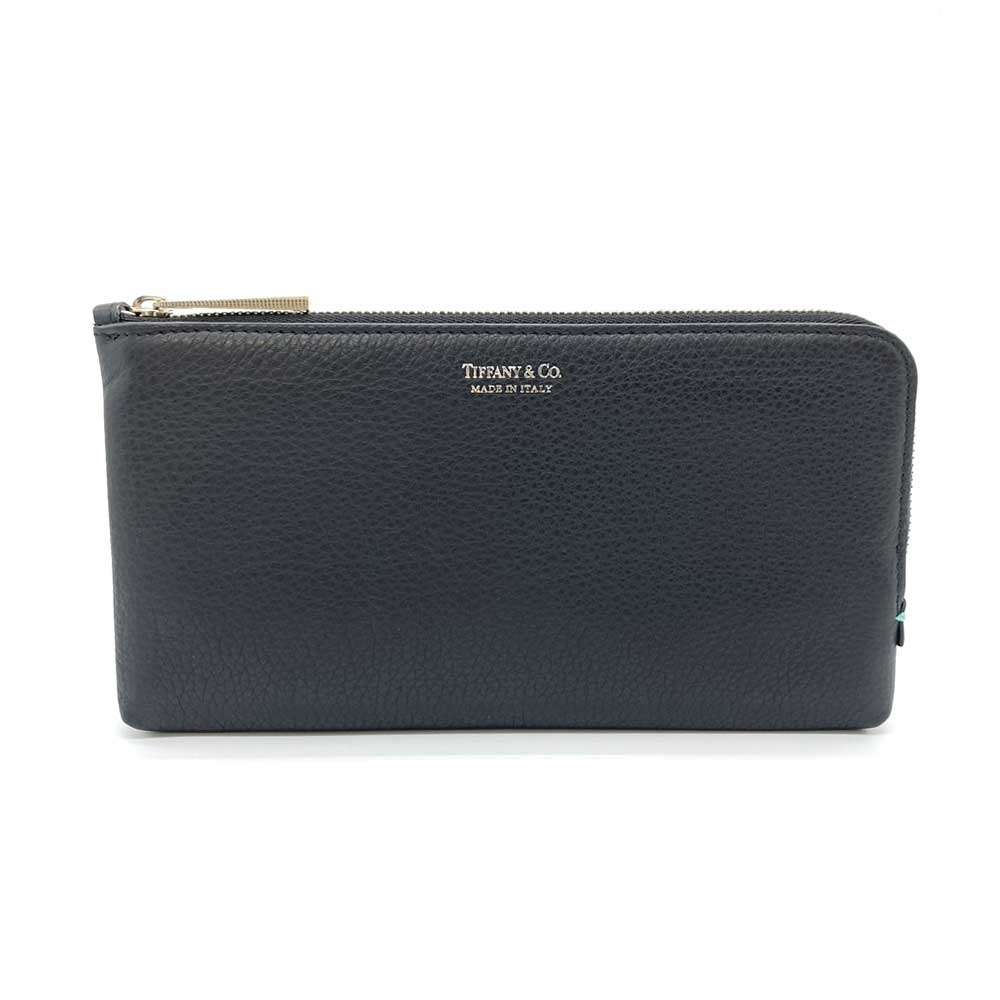 Tiffany & Co Leather Zip Long Wallet Black